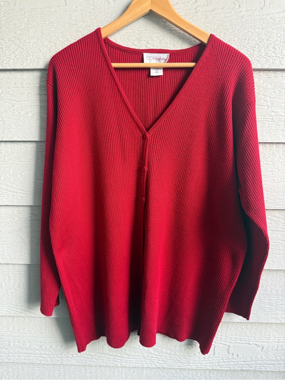 CC Hughes Red Ribbed Button Front Cardigan Sweater Plus Size 24W